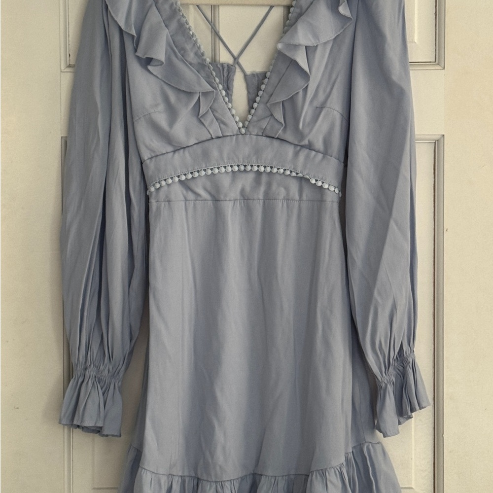 Elegant Light Blue Long Sleeve Dress